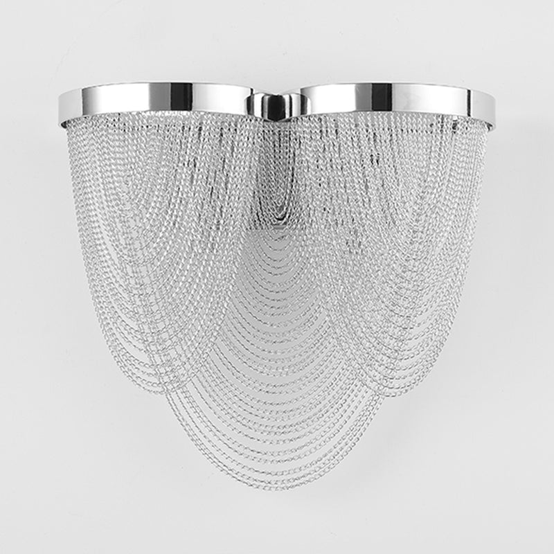 Metal Chain Shade Wall Light Fixture Postmodern 2 Lights Bedroom Sconce Light in Chrome Clearhalo 'Wall Lamps & Sconces' 'Wall Lights' Lighting' 254588