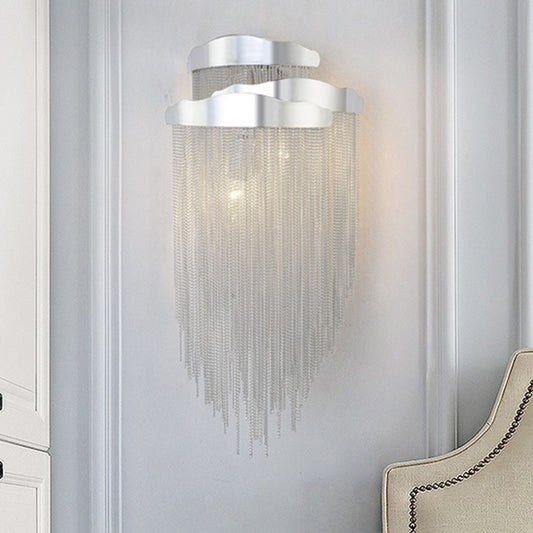 Silver Metal Chain Shade Wall Light Fixture Modern 3 Lights Sconce Light for Bedroom Clearhalo 'Wall Lamps & Sconces' 'Wall Lights' Lighting' 254590