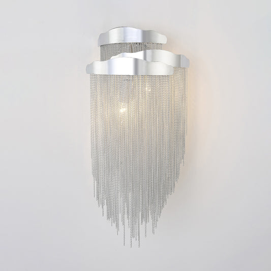 Silver Metal Chain Shade Wall Light Fixture Modern 3 Lights Sconce Light for Bedroom Clearhalo 'Wall Lamps & Sconces' 'Wall Lights' Lighting' 254594