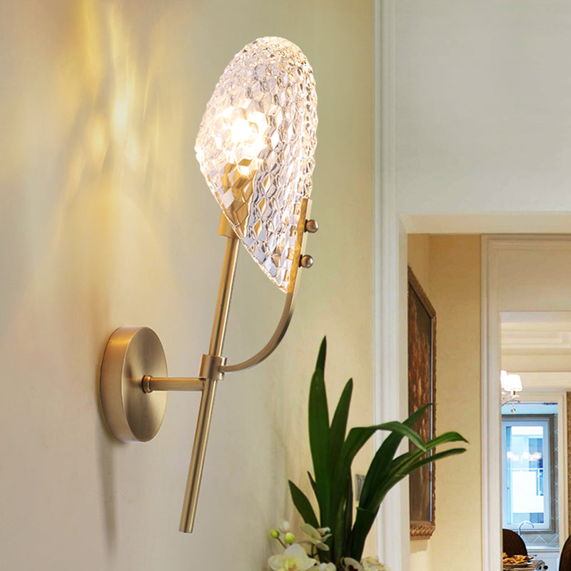 Beveled Shade Wall Light Fixture Modern Crystal 1 Light Brass Wall Sconce Light for Hallway Clearhalo 'Modern wall lights' 'Modern' 'Wall Lamps & Sconces' 'Wall Lights' Lighting' 254596