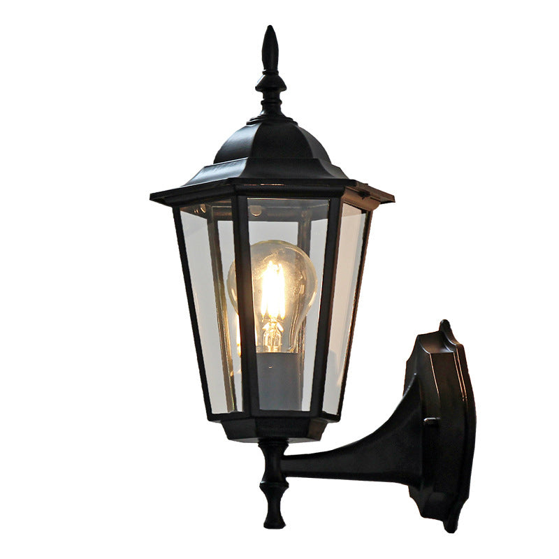 Black One Light Sconce Light Traditional Clear Glass Kerosene Lighting Fixture for Outdoor Clearhalo 'Art deco wall lights' 'Cast Iron' 'Glass' 'Industrial wall lights' 'Industrial' 'Middle century wall lights' 'Modern' 'Rustic wall lights' 'Tiffany' 'Traditional wall lights' 'Wall Lamps & Sconces' 'Wall Lights' Lighting' 2546332