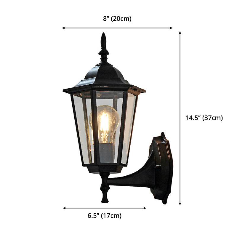 Black One Light Sconce Light Traditional Clear Glass Kerosene Lighting Fixture for Outdoor Clearhalo 'Art deco wall lights' 'Cast Iron' 'Glass' 'Industrial wall lights' 'Industrial' 'Middle century wall lights' 'Modern' 'Rustic wall lights' 'Tiffany' 'Traditional wall lights' 'Wall Lamps & Sconces' 'Wall Lights' Lighting' 2546334