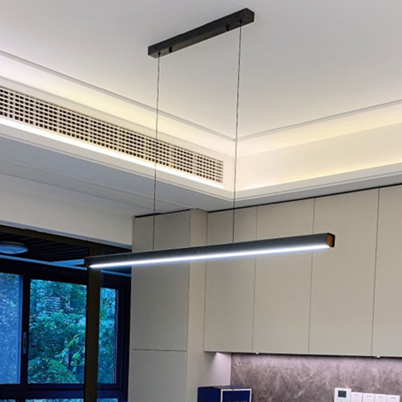 Minimalist Linear LED Island Pendant Metal Restaurant Hanging Lighting Fixture in Black Clearhalo 'Ceiling Lights' 'Island Lights' Lighting' 2546349