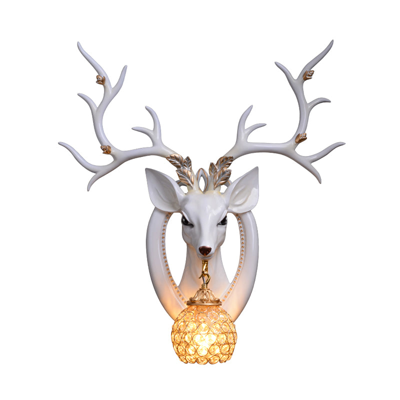 Dome Wall Light Fixture Traditional Metal and Crystal 1 Light Brown/White Sconce Light with Deer Decoration Clearhalo 'Wall Lamps & Sconces' 'Wall Lights' Lighting' 254637