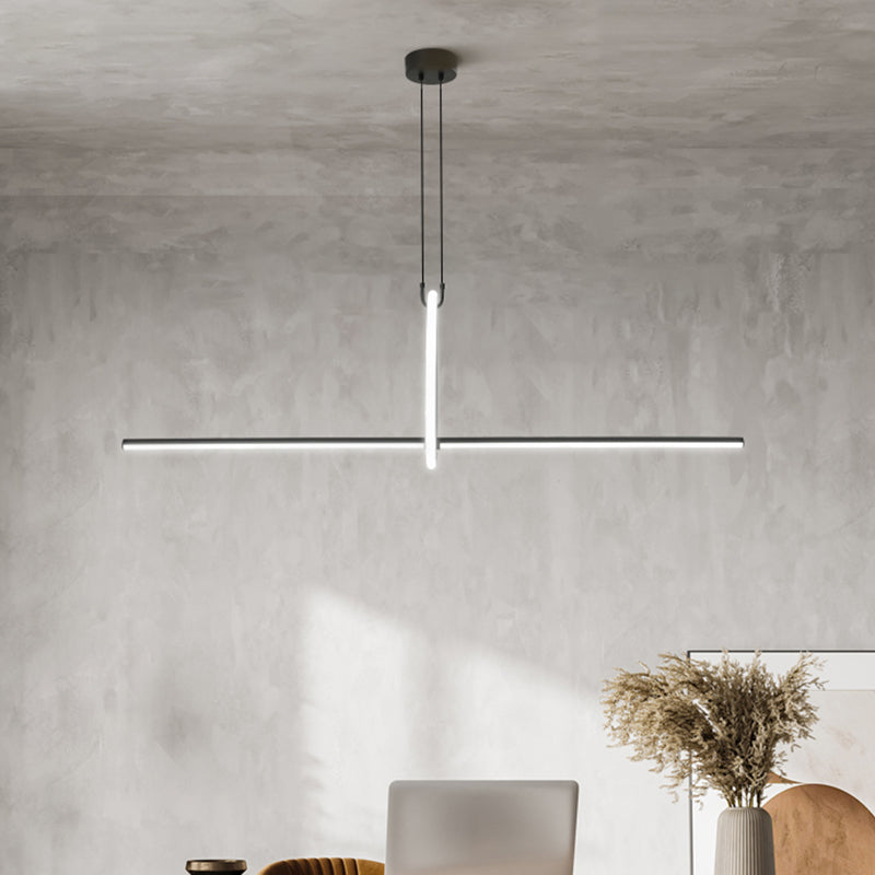 Stick and Ring Dining Room Island Light Fixture Metal Modernist LED Pendant Lamp in Black Clearhalo 'Ceiling Lights' 'Island Lights' Lighting' 2546370