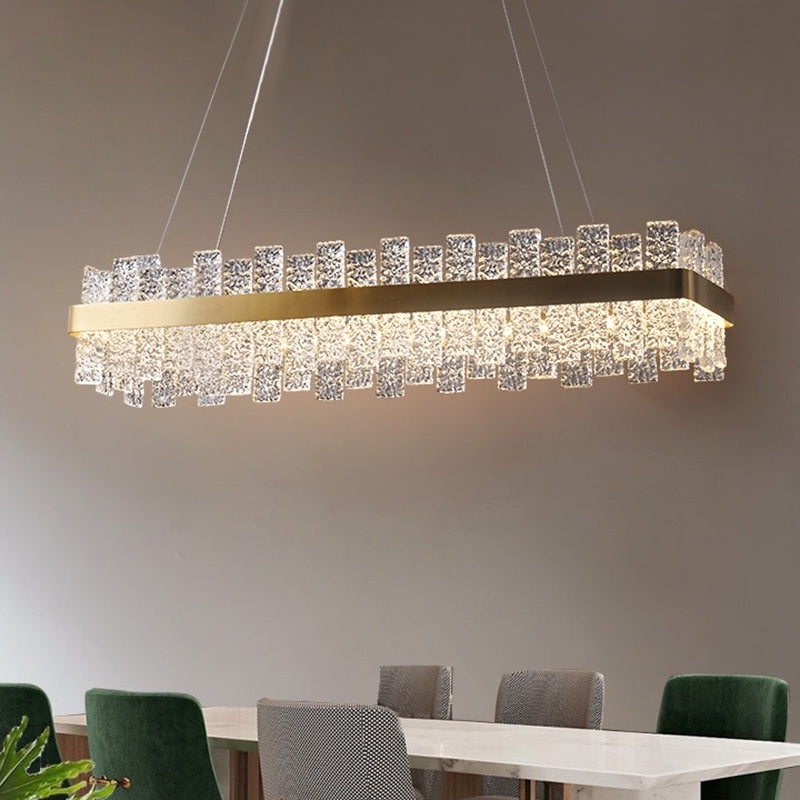 Rippled Crystal Loop Shaped Pendant Light Modern Brass Plated LED Island Ceiling Light Clearhalo 'Ceiling Lights' 'Island Lights' Lighting' 2546403