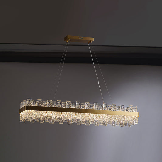 Rippled Crystal Loop Shaped Pendant Light Modern Brass Plated LED Island Ceiling Light Brass 39" Clearhalo 'Ceiling Lights' 'Island Lights' Lighting' 2546404