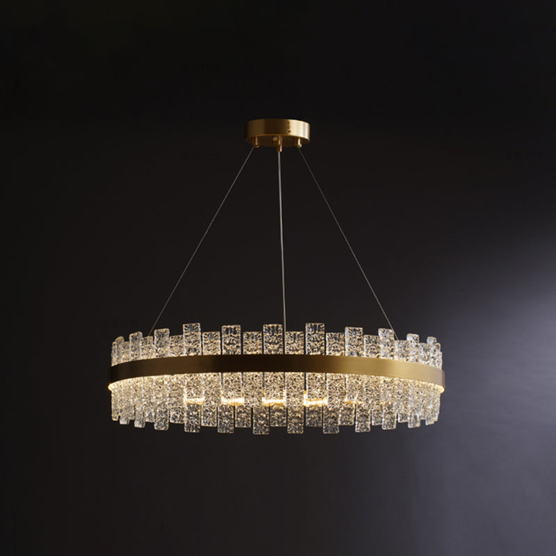 Rippled Crystal Loop Shaped Pendant Light Modern Brass Plated LED Island Ceiling Light Brass 23.5" Clearhalo 'Ceiling Lights' 'Island Lights' Lighting' 2546407