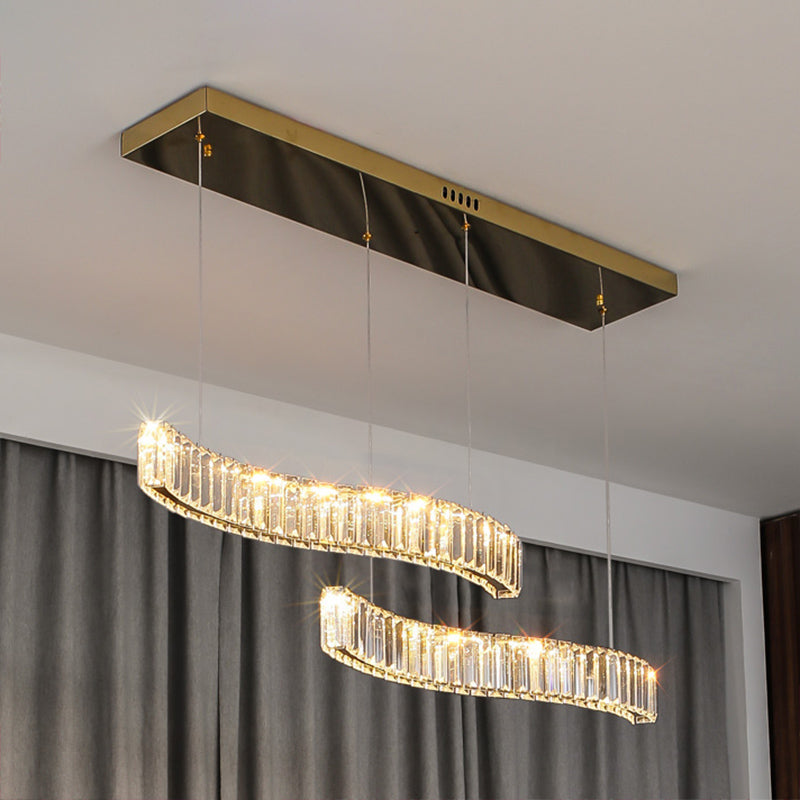 Simplicity Wavy Hanging Lamp Prismatic Crystal Restaurant LED Island Pendant Light in Brass Clearhalo 'Ceiling Lights' 'Island Lights' Lighting' 2546416