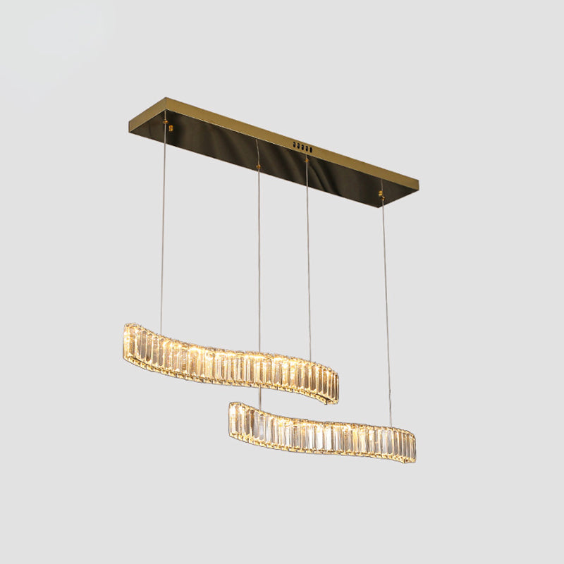 Simplicity Wavy Hanging Lamp Prismatic Crystal Restaurant LED Island Pendant Light in Brass Brass Clearhalo 'Ceiling Lights' 'Island Lights' Lighting' 2546417