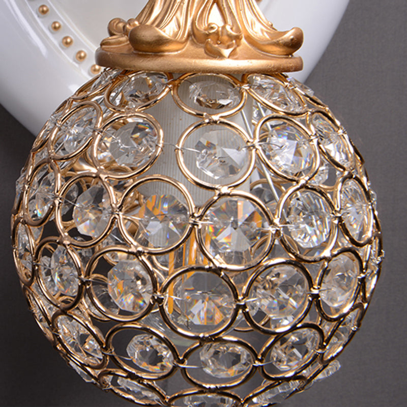 Dome Wall Light Fixture Traditional Metal and Crystal 1 Light Brown/White Sconce Light with Deer Decoration Clearhalo 'Wall Lamps & Sconces' 'Wall Lights' Lighting' 254643