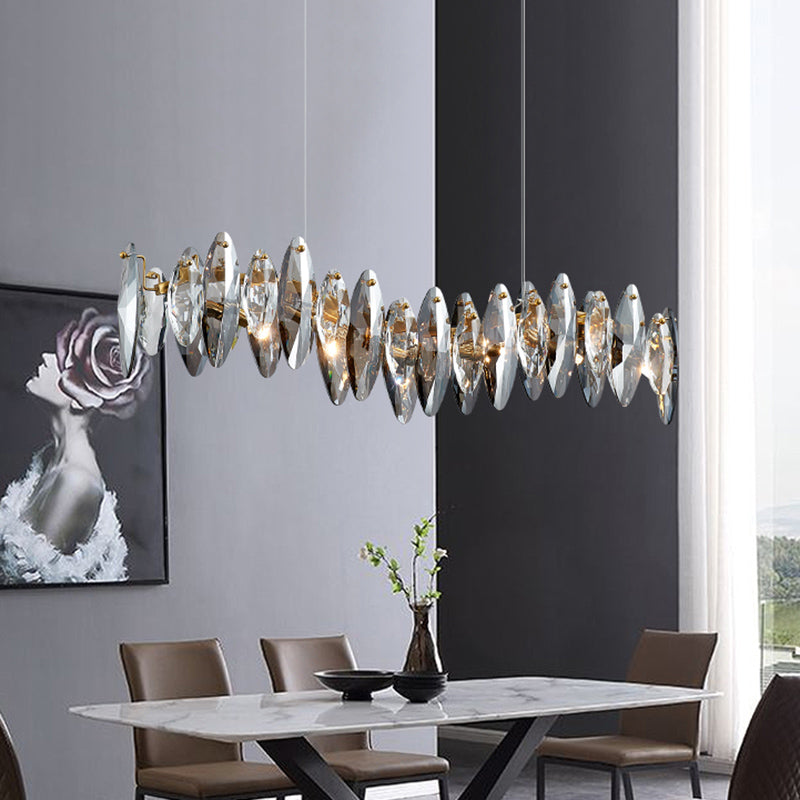 Leaf Shaped Suspension Lamp Postmodern Smoke Grey Glass Restaurant Island Light in Gold Clearhalo 'Ceiling Lights' 'Glass shade' 'Glass' 'Island Lights' Lighting' 2546448