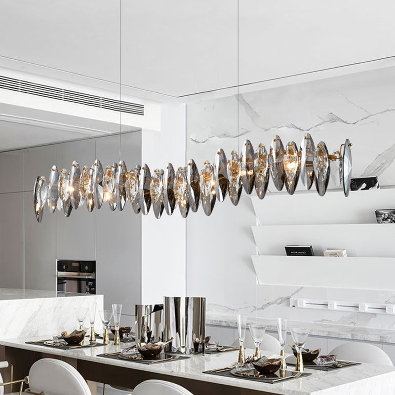 Leaf Shaped Suspension Lamp Postmodern Smoke Grey Glass Restaurant Island Light in Gold Clearhalo 'Ceiling Lights' 'Glass shade' 'Glass' 'Island Lights' Lighting' 2546449