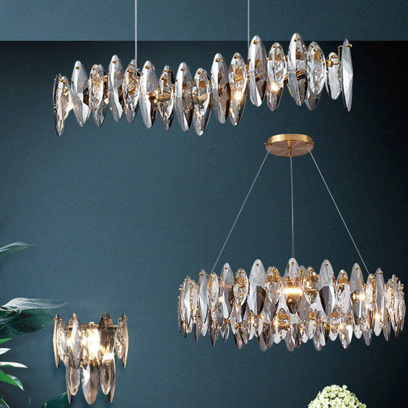 Leaf Shaped Suspension Lamp Postmodern Smoke Grey Glass Restaurant Island Light in Gold Clearhalo 'Ceiling Lights' 'Glass shade' 'Glass' 'Island Lights' Lighting' 2546451