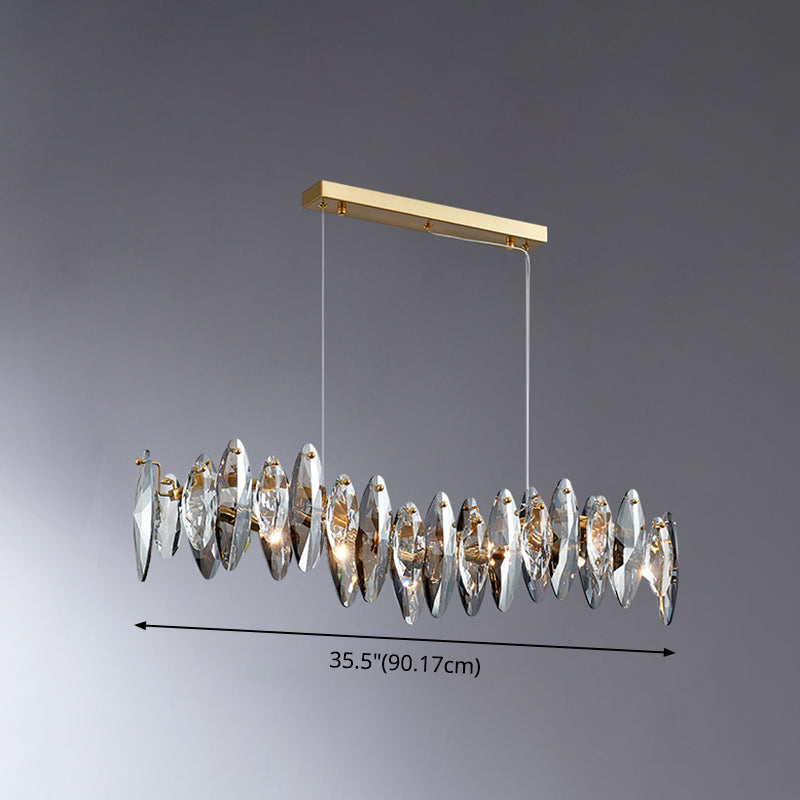 Leaf Shaped Suspension Lamp Postmodern Smoke Grey Glass Restaurant Island Light in Gold Clearhalo 'Ceiling Lights' 'Glass shade' 'Glass' 'Island Lights' Lighting' 2546454