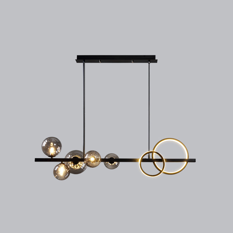 Ring and Globe Island Lamp Contemporary Glass 7-Head Hanging Light for Dining Room Black Smoke Grey Third Gear Clearhalo 'Ceiling Lights' 'Glass shade' 'Glass' 'Island Lights' Lighting' 2546472