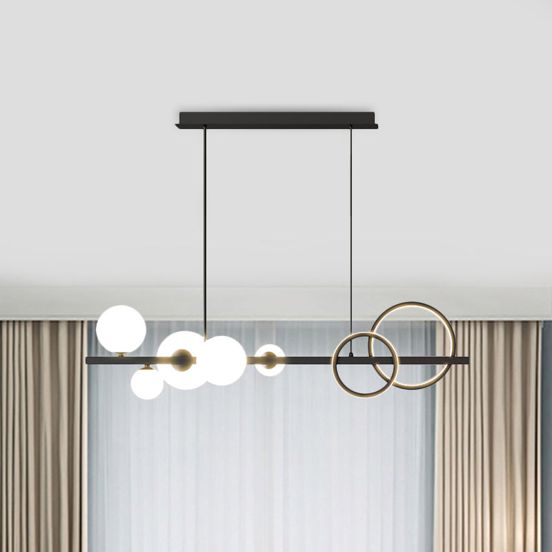 Ring and Globe Island Lamp Contemporary Glass 7-Head Hanging Light for Dining Room Clearhalo 'Ceiling Lights' 'Glass shade' 'Glass' 'Island Lights' Lighting' 2546476