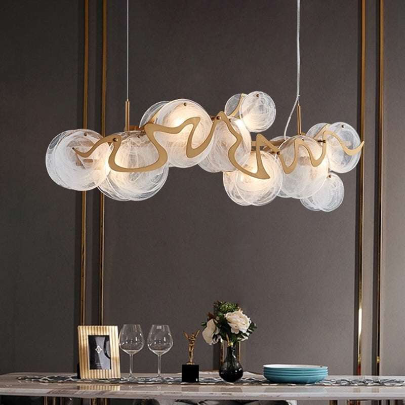 Postmodern Circles Suspended Lighting Fixture Glass Restaurant Island Light in Brass Clearhalo 'Ceiling Lights' 'Glass shade' 'Glass' 'Island Lights' 'Pendant Lights' Lighting' 2546494