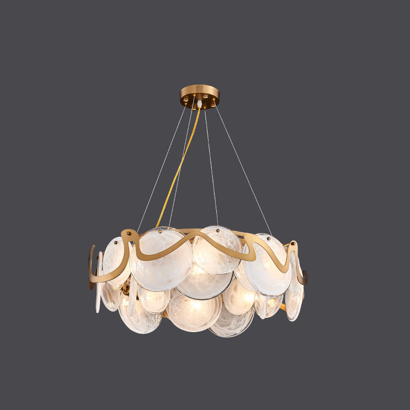 Postmodern Circles Suspended Lighting Fixture Glass Restaurant Island Light in Brass 8 Brass Frosted Clearhalo 'Ceiling Lights' 'Glass shade' 'Glass' 'Island Lights' 'Pendant Lights' Lighting' 2546496