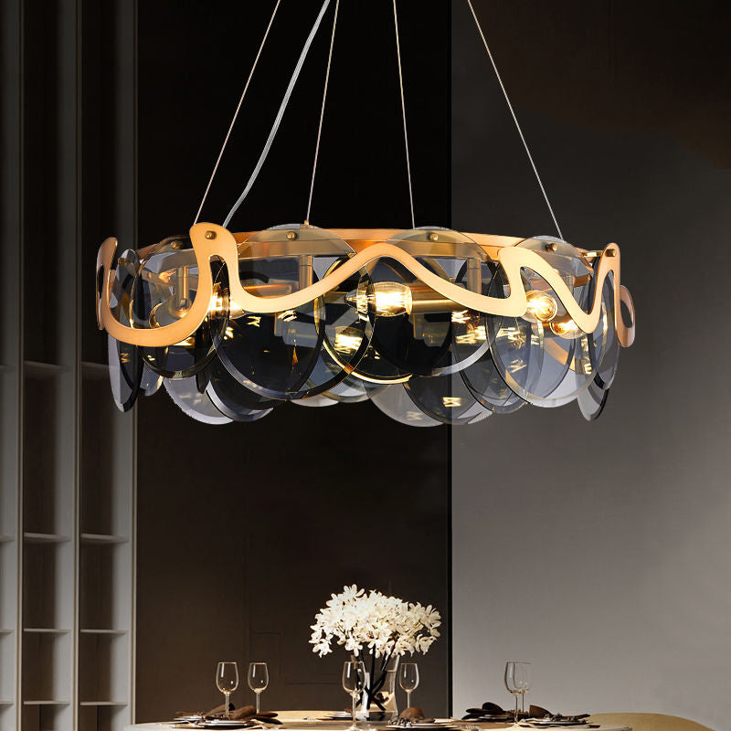 Postmodern Circles Suspended Lighting Fixture Glass Restaurant Island Light in Brass Clearhalo 'Ceiling Lights' 'Glass shade' 'Glass' 'Island Lights' 'Pendant Lights' Lighting' 2546498