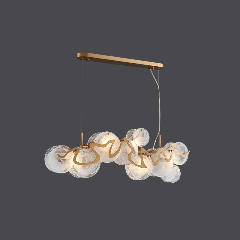 Postmodern Circles Suspended Lighting Fixture Glass Restaurant Island Light in Brass 7 Brass Frosted Clearhalo 'Ceiling Lights' 'Glass shade' 'Glass' 'Island Lights' 'Pendant Lights' Lighting' 2546499