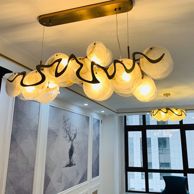 Postmodern Circles Suspended Lighting Fixture Glass Restaurant Island Light in Brass Clearhalo 'Ceiling Lights' 'Glass shade' 'Glass' 'Island Lights' 'Pendant Lights' Lighting' 2546500