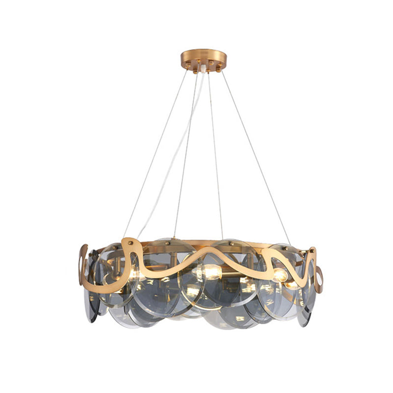 Postmodern Circles Suspended Lighting Fixture Glass Restaurant Island Light in Brass Clearhalo 'Ceiling Lights' 'Glass shade' 'Glass' 'Island Lights' 'Pendant Lights' Lighting' 2546502