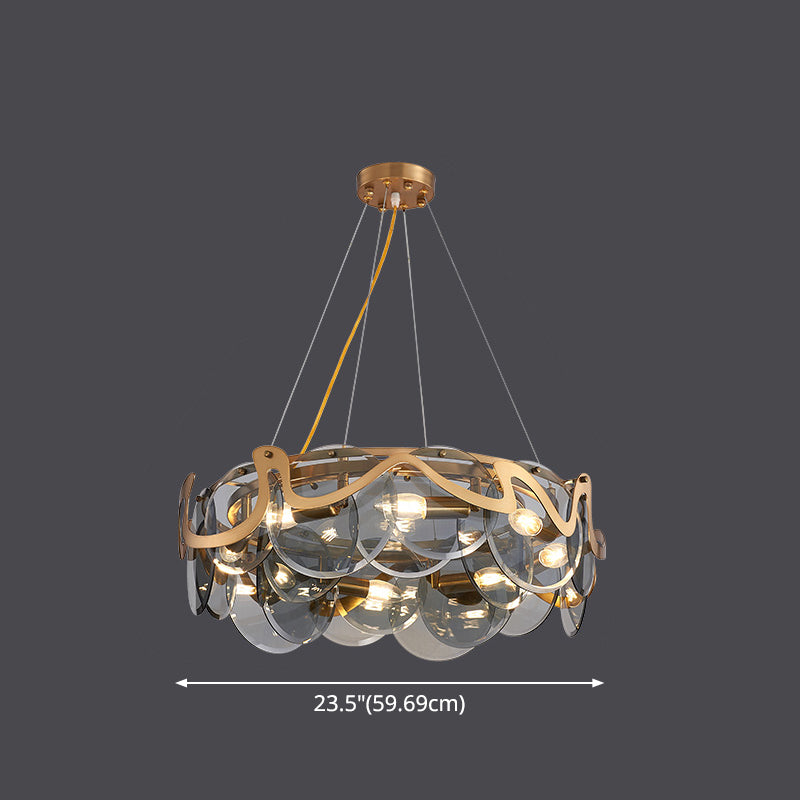 Postmodern Circles Suspended Lighting Fixture Glass Restaurant Island Light in Brass Clearhalo 'Ceiling Lights' 'Glass shade' 'Glass' 'Island Lights' 'Pendant Lights' Lighting' 2546504