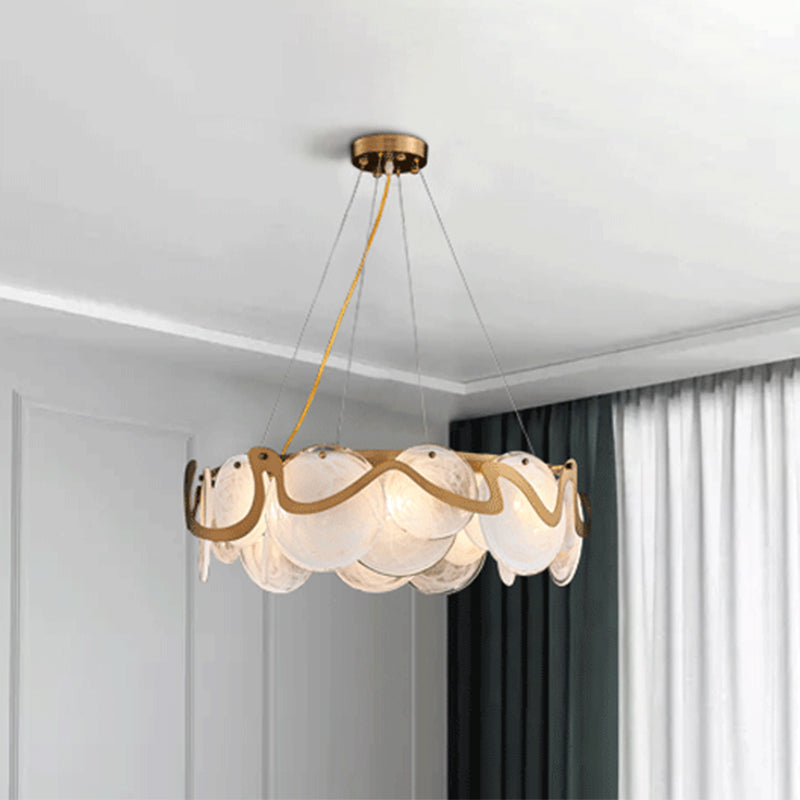 Postmodern Circles Suspended Lighting Fixture Glass Restaurant Island Light in Brass Clearhalo 'Ceiling Lights' 'Glass shade' 'Glass' 'Island Lights' 'Pendant Lights' Lighting' 2546508