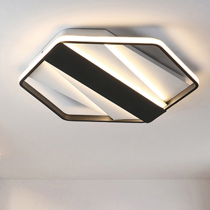 Rectangle and Hexagon Flush Ceiling Light Modern Acrylic LED Ceiling Lamp in Black for Hotel Black Warm Clearhalo 'Ceiling Lights' 'Close To Ceiling Lights' 'Close to ceiling' 'Flush mount' Lighting' 254656