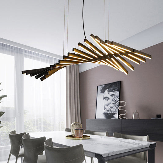 Black Finish Fish-Bone Pendant Lighting Novelty Nordic LED Metal Island Light Fixture Black Clearhalo 'Ceiling Lights' 'Island Lights' Lighting' 2546565