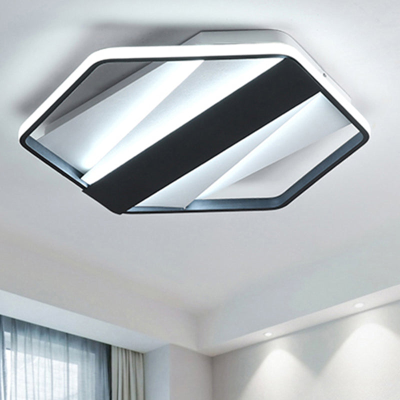 Rectangle and Hexagon Flush Ceiling Light Modern Acrylic LED Ceiling Lamp in Black for Hotel Black White Clearhalo 'Ceiling Lights' 'Close To Ceiling Lights' 'Close to ceiling' 'Flush mount' Lighting' 254657