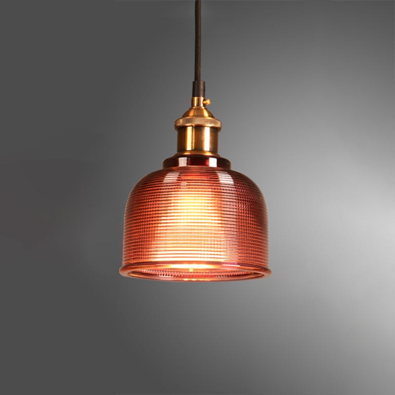 Lattice Glass Bowl Suspension Pendant Loft Style Single-Bulb Bar Ceiling Light in Brass Brass Red Clearhalo 'Ceiling Lights' 'Glass shade' 'Glass' 'Industrial Pendants' 'Industrial' 'Middle Century Pendants' 'Pendant Lights' 'Pendants' 'Tiffany' Lighting' 2546598