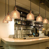 Lattice Glass Bowl Suspension Pendant Loft Style Single-Bulb Bar Ceiling Light in Brass Clearhalo 'Ceiling Lights' 'Glass shade' 'Glass' 'Industrial Pendants' 'Industrial' 'Middle Century Pendants' 'Pendant Lights' 'Pendants' 'Tiffany' Lighting' 2546599