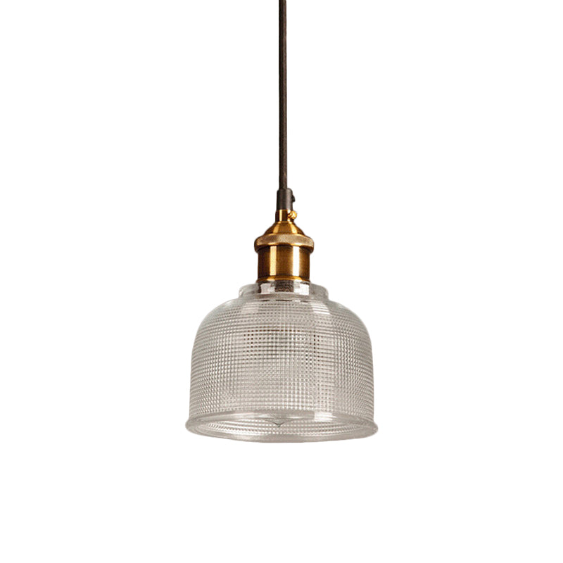 Lattice Glass Bowl Suspension Pendant Loft Style Single-Bulb Bar Ceiling Light in Brass Brass Clear Clearhalo 'Ceiling Lights' 'Glass shade' 'Glass' 'Industrial Pendants' 'Industrial' 'Middle Century Pendants' 'Pendant Lights' 'Pendants' 'Tiffany' Lighting' 2546600