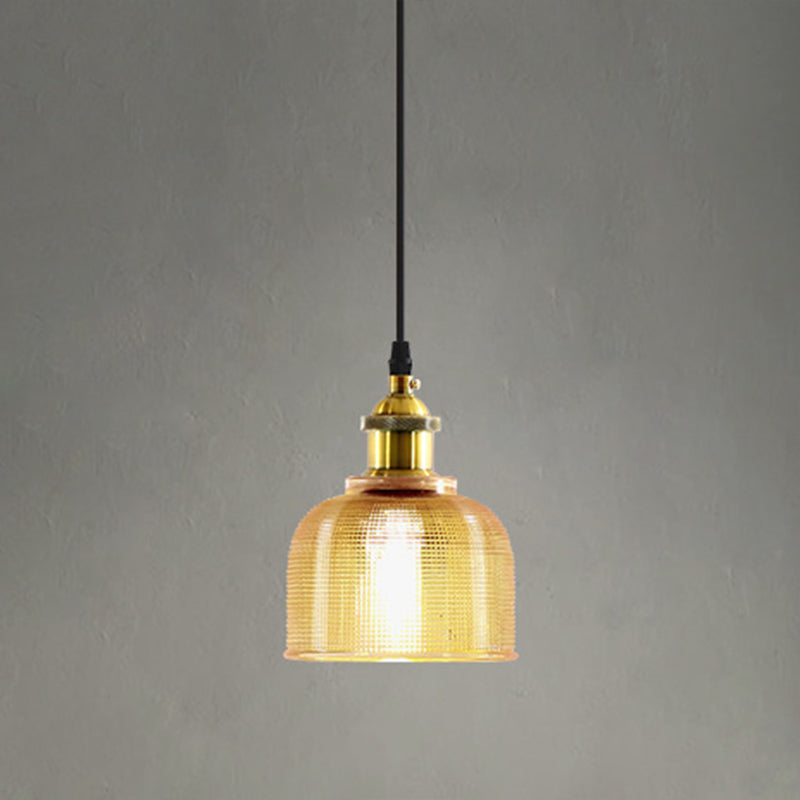 Lattice Glass Bowl Suspension Pendant Loft Style Single-Bulb Bar Ceiling Light in Brass Brass Amber Clearhalo 'Ceiling Lights' 'Glass shade' 'Glass' 'Industrial Pendants' 'Industrial' 'Middle Century Pendants' 'Pendant Lights' 'Pendants' 'Tiffany' Lighting' 2546601