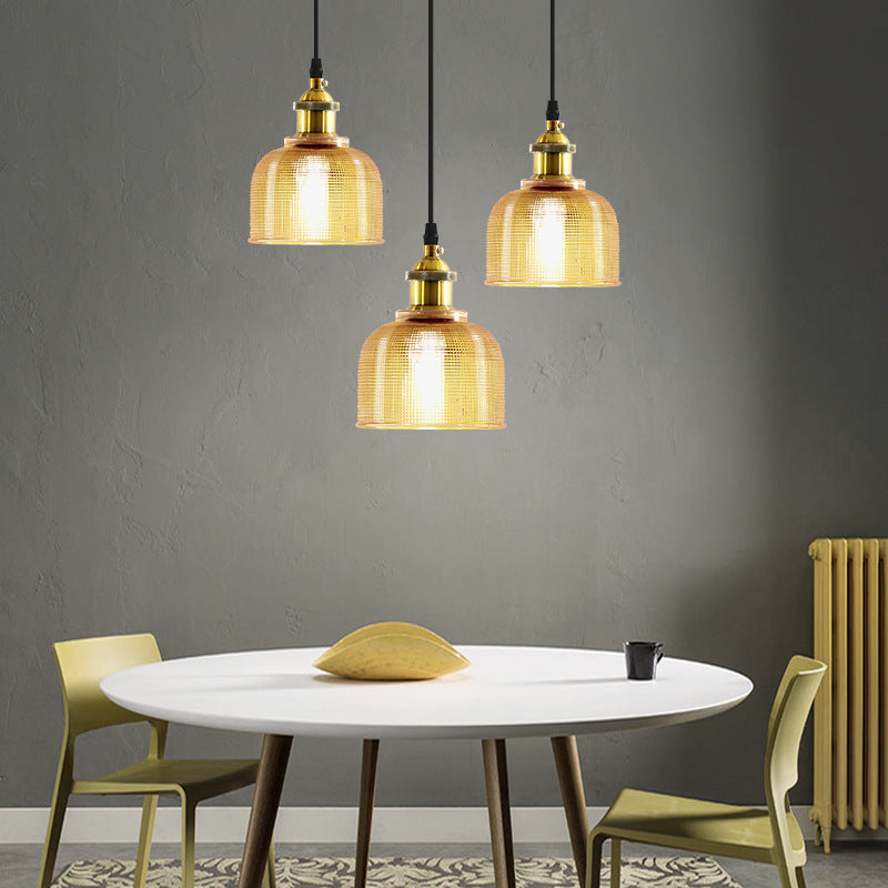 Lattice Glass Bowl Suspension Pendant Loft Style Single-Bulb Bar Ceiling Light in Brass Clearhalo 'Ceiling Lights' 'Glass shade' 'Glass' 'Industrial Pendants' 'Industrial' 'Middle Century Pendants' 'Pendant Lights' 'Pendants' 'Tiffany' Lighting' 2546602