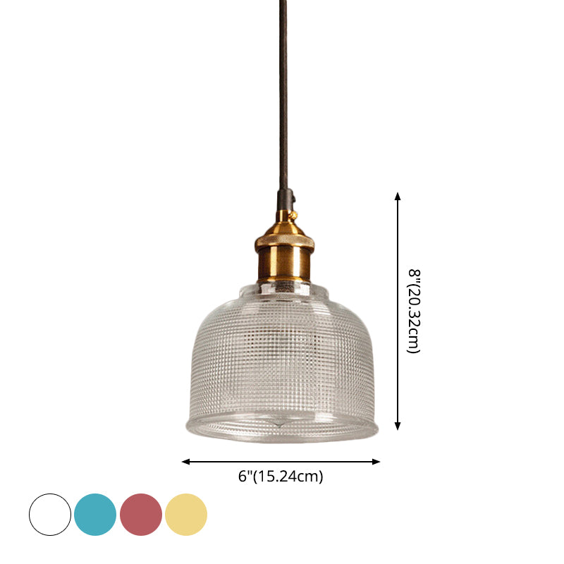 Lattice Glass Bowl Suspension Pendant Loft Style Single-Bulb Bar Ceiling Light in Brass Clearhalo 'Ceiling Lights' 'Glass shade' 'Glass' 'Industrial Pendants' 'Industrial' 'Middle Century Pendants' 'Pendant Lights' 'Pendants' 'Tiffany' Lighting' 2546606