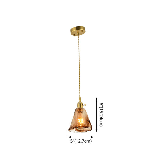 Brass Shaded Drop Pendant Vintage Handmade Tan Glass 1-Bulb Living Room Pendulum Light Clearhalo 'Ceiling Lights' 'Glass shade' 'Glass' 'Industrial Pendants' 'Industrial' 'Middle Century Pendants' 'Pendant Lights' 'Pendants' 'Tiffany' Lighting' 2546618