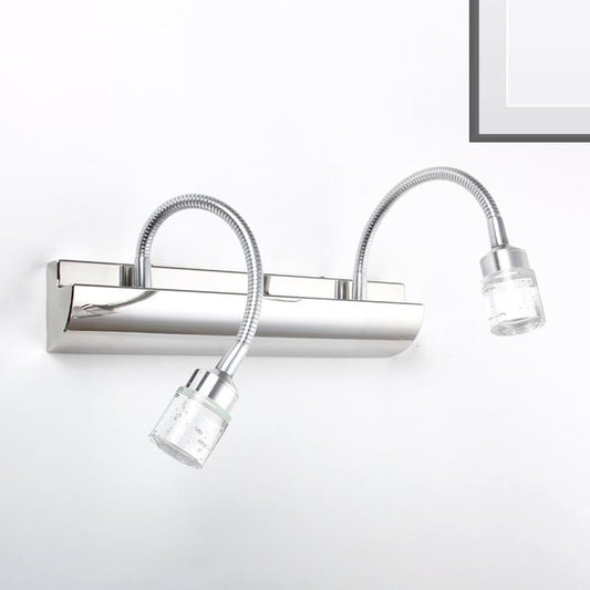 Clear Crystal Cylinder Vanity Mirror Light Modernist 3 Lights Chrome Wall Sconce Lamp with Gooseneck Arm, 12.5"/18" W Chrome 12.5" Clearhalo 'Modern wall lights' 'Modern' 'Vanity Lights' 'Wall Lights' Lighting' 254661