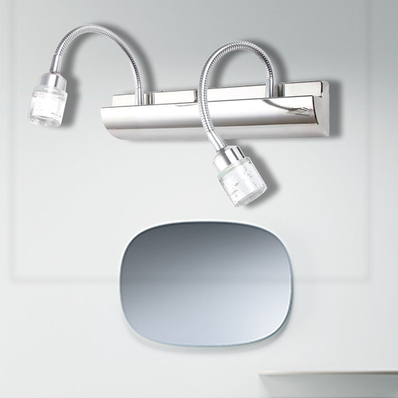 Clear Crystal Cylinder Vanity Mirror Light Modernist 3 Lights Chrome Wall Sconce Lamp with Gooseneck Arm, 12.5"/18" W Clearhalo 'Modern wall lights' 'Modern' 'Vanity Lights' 'Wall Lights' Lighting' 254662