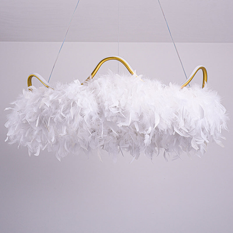 Crown Shaped LED Chandelier Minimalist Feather White Hanging Light