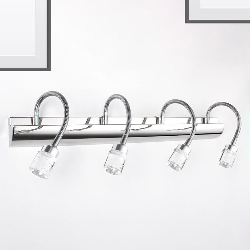 Clear Crystal Cylinder Vanity Mirror Light Modernist 3 Lights Chrome Wall Sconce Lamp with Gooseneck Arm, 12.5"/18" W Chrome 24.5" Clearhalo 'Modern wall lights' 'Modern' 'Vanity Lights' 'Wall Lights' Lighting' 254669