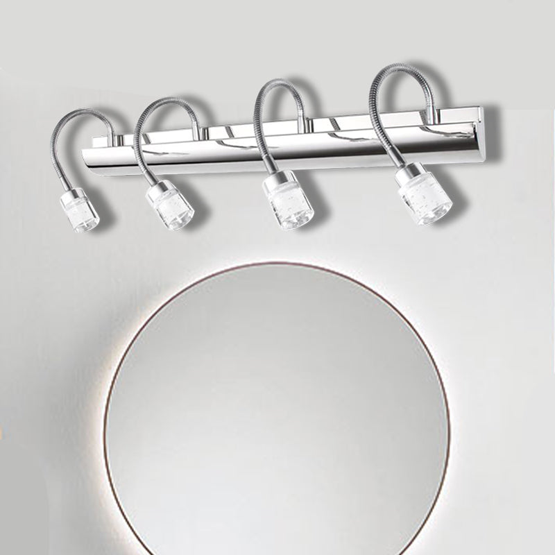 Clear Crystal Cylinder Vanity Mirror Light Modernist 3 Lights Chrome Wall Sconce Lamp with Gooseneck Arm, 12.5"/18" W Clearhalo 'Modern wall lights' 'Modern' 'Vanity Lights' 'Wall Lights' Lighting' 254670