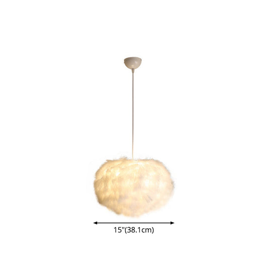 Fluffy Spherical Chandelier Simplicity Feather Dining Room Ceiling Light in White Clearhalo 'Ceiling Lights' 'Chandeliers' 'Modern Chandeliers' 'Modern' Lighting' 2546704