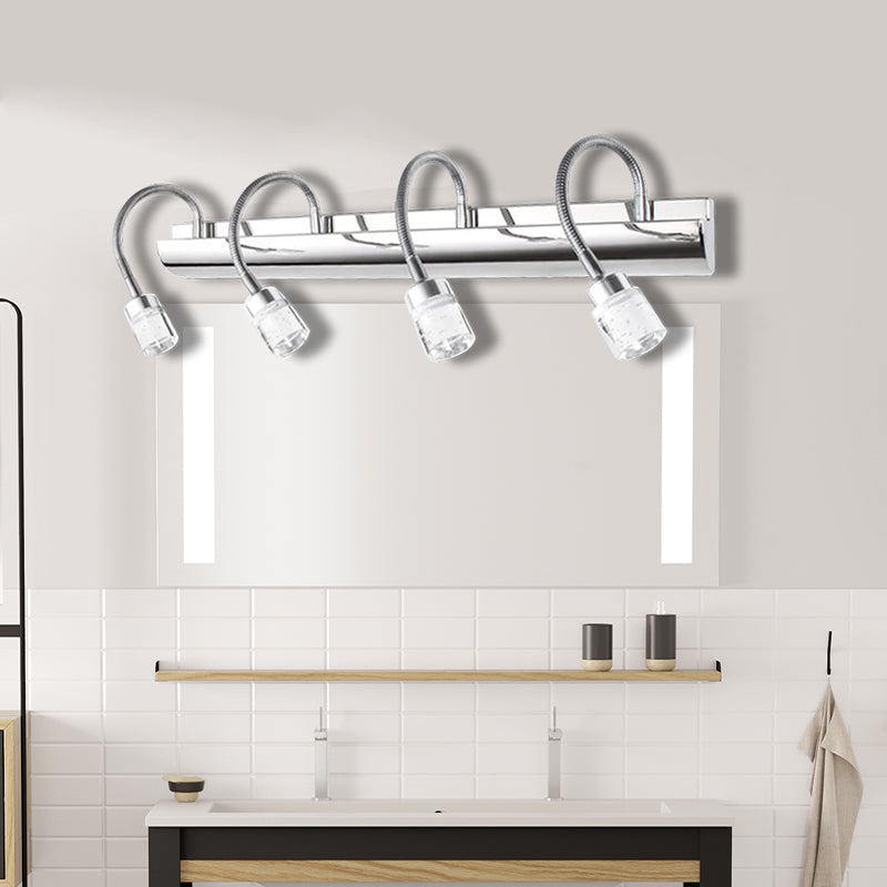 Clear Crystal Cylinder Vanity Mirror Light Modernist 3 Lights Chrome Wall Sconce Lamp with Gooseneck Arm, 12.5"/18" W Clearhalo 'Modern wall lights' 'Modern' 'Vanity Lights' 'Wall Lights' Lighting' 254671