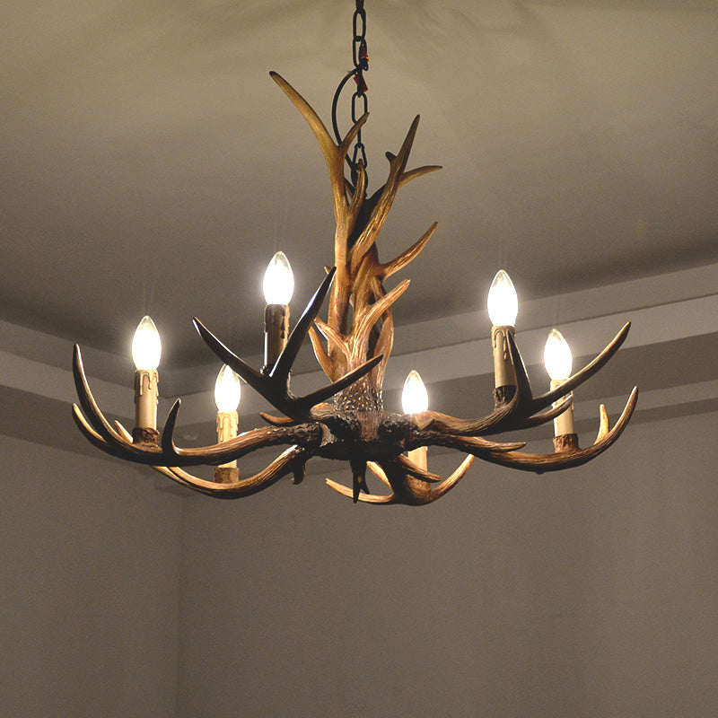 Fake Antler Chandelier Lighting Rustic Brown Resin Ceiling Light with Candle Design Clearhalo 'Ceiling Lights' 'Chandeliers' Lighting' options 2546754