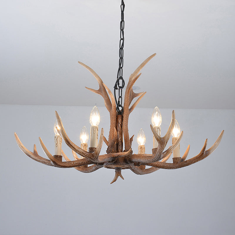 Fake Antler Chandelier Lighting Rustic Brown Resin Ceiling Light with Candle Design Clearhalo 'Ceiling Lights' 'Chandeliers' Lighting' options 2546755