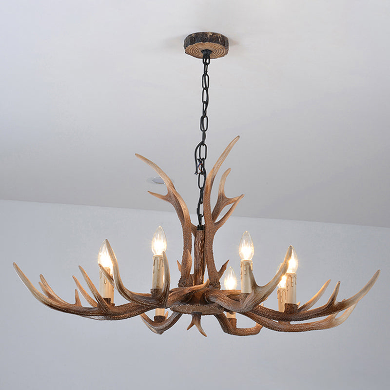 Fake Antler Chandelier Lighting Rustic Brown Resin Ceiling Light with Candle Design Clearhalo 'Ceiling Lights' 'Chandeliers' Lighting' options 2546756