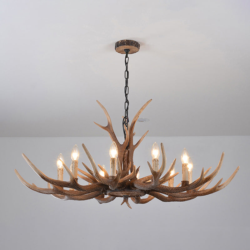 Fake Antler Chandelier Lighting Rustic Brown Resin Ceiling Light with Candle Design Clearhalo 'Ceiling Lights' 'Chandeliers' Lighting' options 2546757